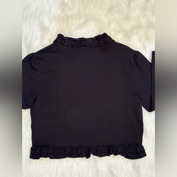 Black ruffle trimmed cropped sweater, size small, like new. - Picture 2 of 3